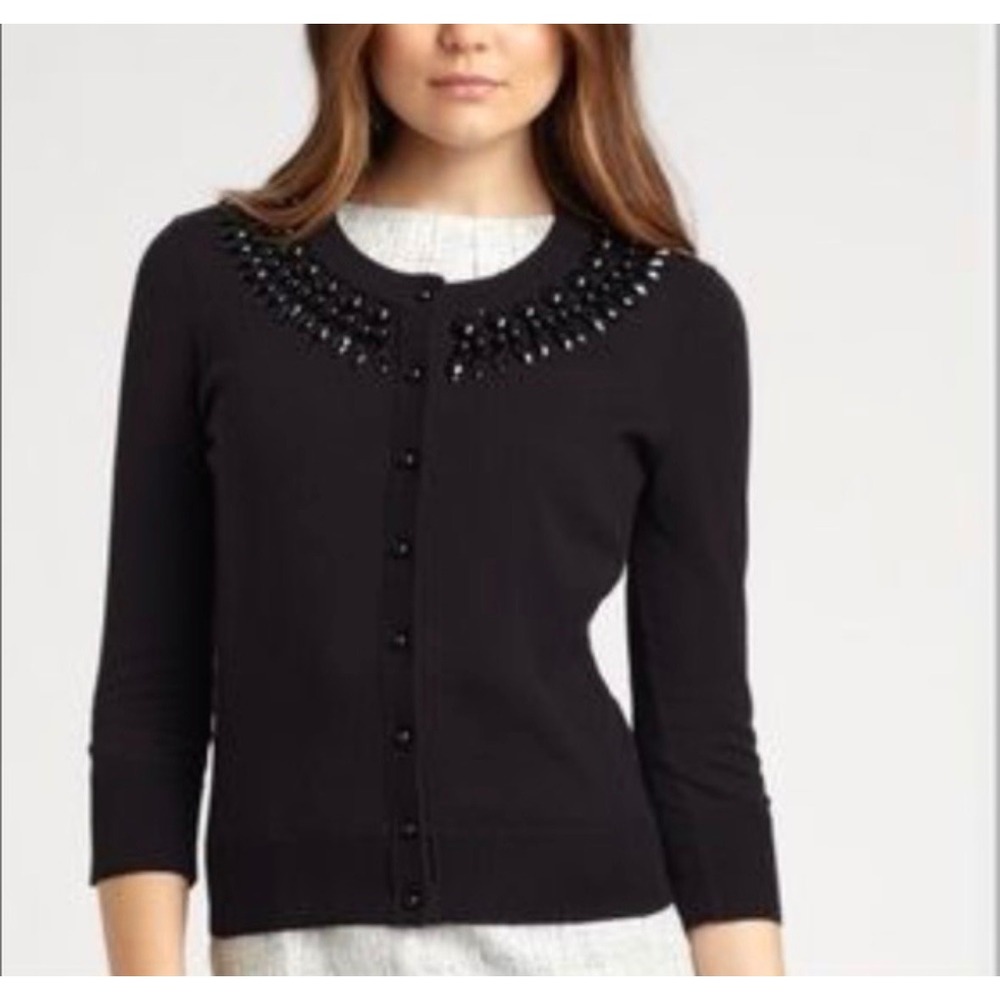 Kate Spade Black Embellished Cardigan Sweater 3/4 Sleeve Women's Size M
